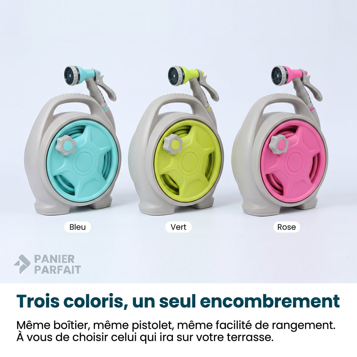 Tuyau d'arrosage rétractable avec enrouleur et pistolet multifonction