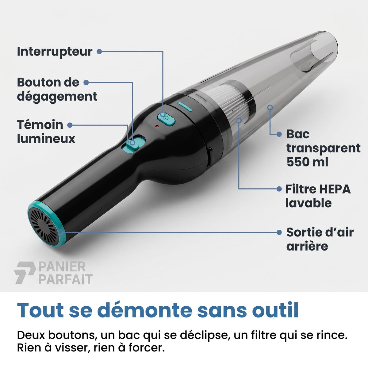 Aspirateur à main puissant sans fil avec station de recharge