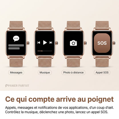Montre connectée élégante avec suivi santé et fitness