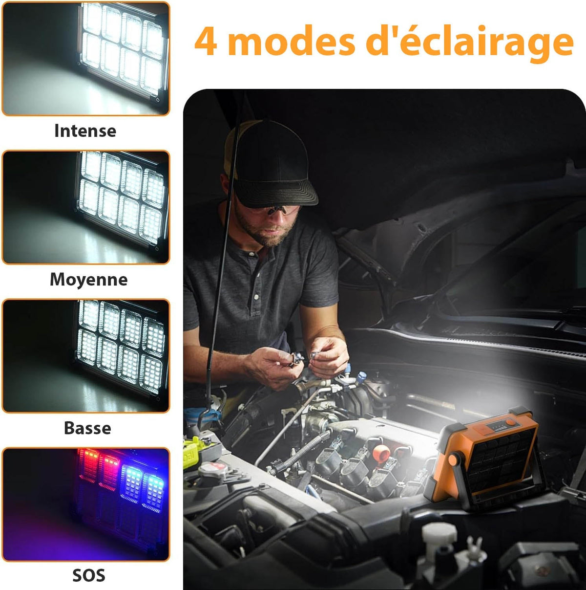 Projecteur LED rechargeable 100W avec powerbank solaire intégrée