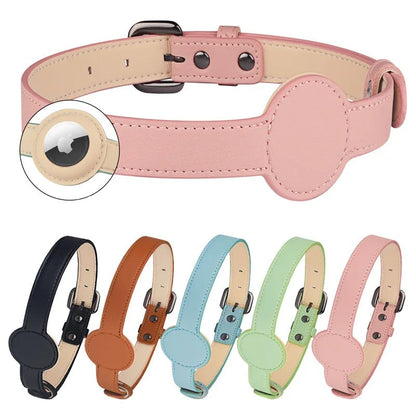 Collier élégant en cuir avec porte-Airtag intégré
