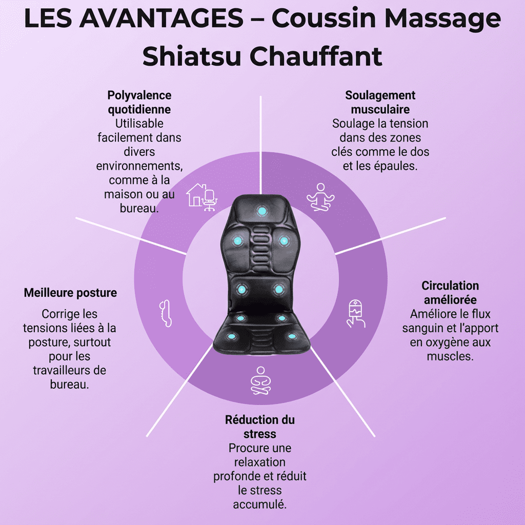 Coussin de massage shiatsu chauffant portable pour maison bureau