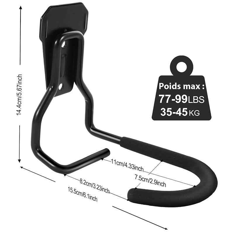 Lot de 2 crochets muraux robustes pour rangement de vélo
