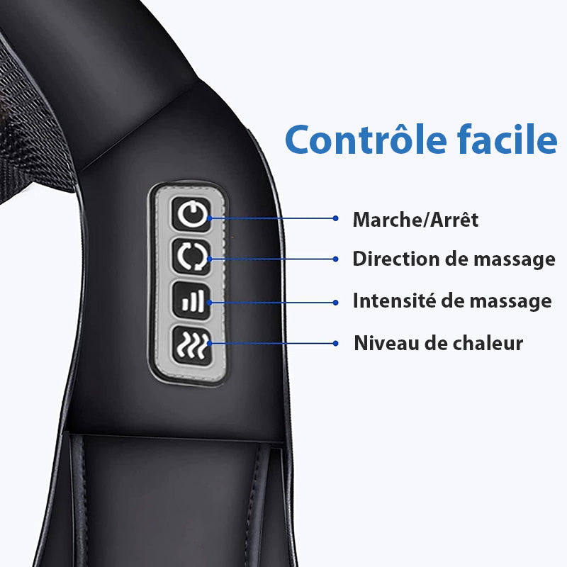 Masseur shiatsu 4D avec fonction chaleur pour cou et épaules