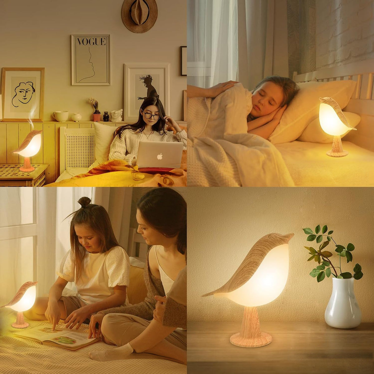Lampe de nuit en bois à lumière douce oiseau décoratif