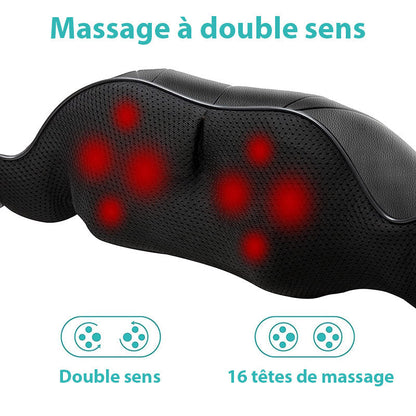 Masseur shiatsu 4D avec fonction chaleur pour cou et épaules