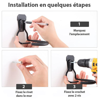 Lot de 2 crochets muraux robustes pour rangement de vélo