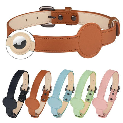 Collier élégant en cuir avec porte-Airtag intégré