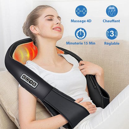 Masseur shiatsu 4D avec fonction chaleur pour cou et épaules