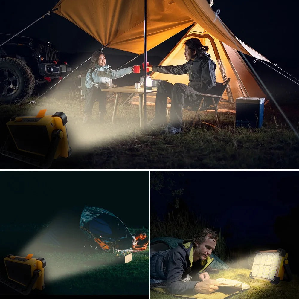 Projecteur LED rechargeable 100W avec powerbank solaire intégrée