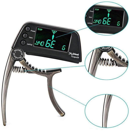 Capodastre réglable avec accordeur intégré pour guitare