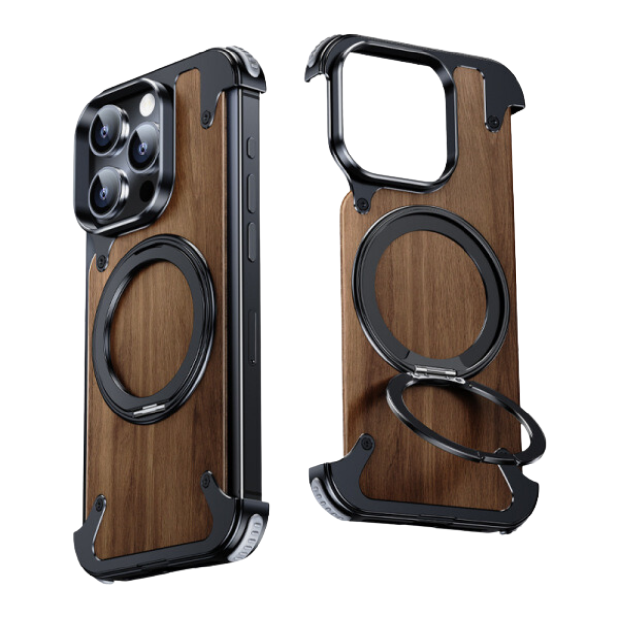 Étui Téléphone Bois Naturel avec Socle Pivotant - Santeova
