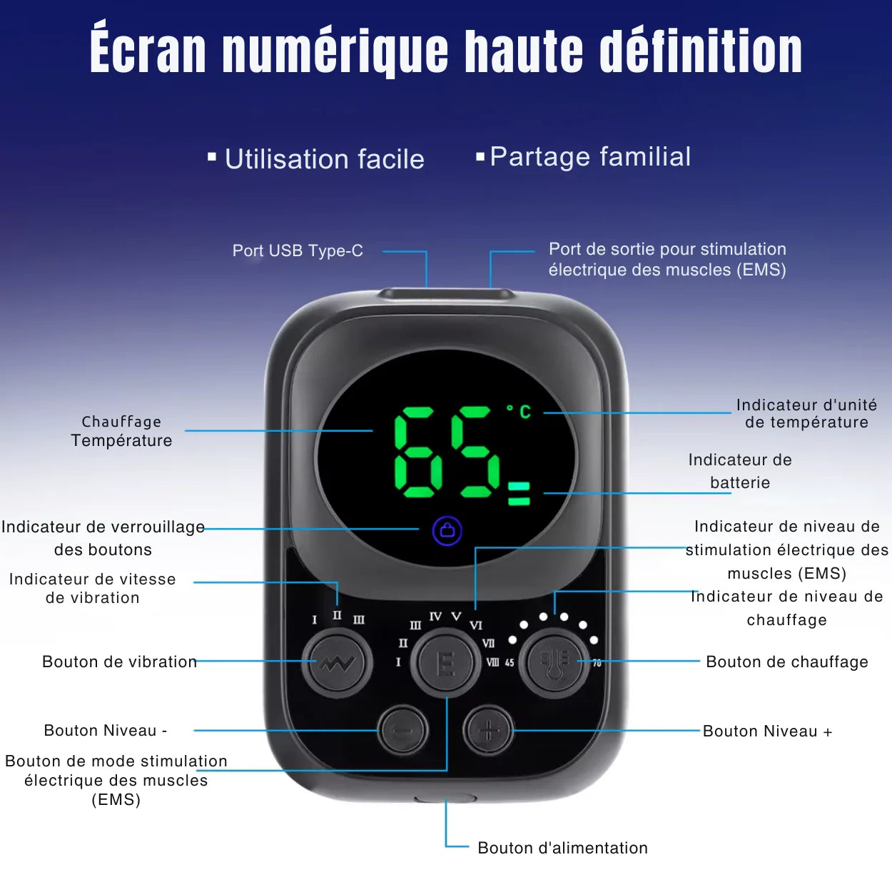 Beheizbare Kniebandage mit EMS-Massage 60 °C – Akku mit langer Laufzeit 5000 mAh