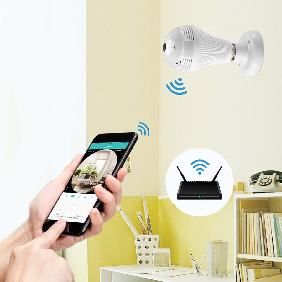 Caméra ampoule LED 360° sans fil rotative