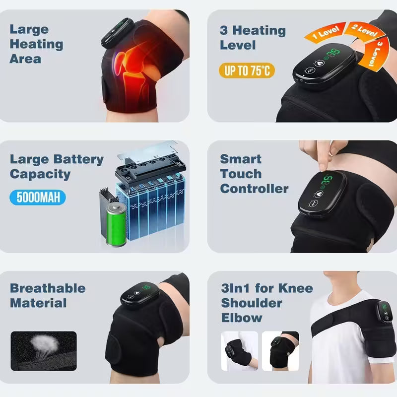 ThermaFlex™ – Beheizbare Vibrations-Kniebandage für Knie, Ellenbogen und Schulter