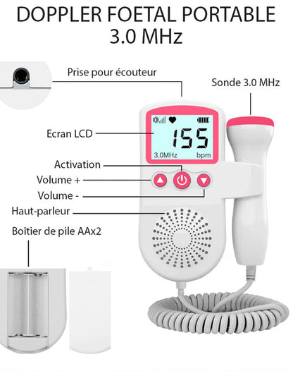 Doppler fœtal portable à ultrasons pour surveillance cardiaque bébé