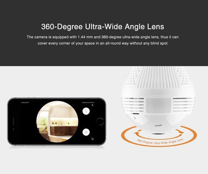 Caméra ampoule LED 360° sans fil rotative
