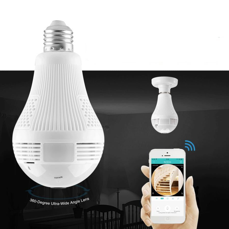Caméra ampoule LED 360° sans fil rotative